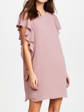 Amanda Uprichard Ruffle Side Shift Mini Dress in Blush Pink Womens Small